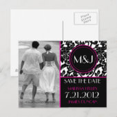 Gothic Black & White/Pink Save the Date Geblüht Ankündigungspostkarte (Vorne/Hinten)
