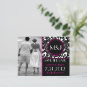 Gothic Black & White/Pink Save the Date Geblüht Ankündigungspostkarte (Stehend Vorderseite)