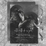 Gothic Black & White Raven Embrace Wedding Einladung<br><div class="desc">Erleben Sie die zeitlose Eleganz der Liebe mit unserer exquisiten gotischen Hochzeitseinladung mit einem atemberaubenden Bleistift, der von einem Paar Raben gezeichnet wird. Diese majestätischen Vögel, von denen einer mit offenem Schnabel und die anderen zarten auf der Schulter stehen, blicken in die Augen des anderen vor einem Hintergrund tiefer Holzkohle-Graue....</div>