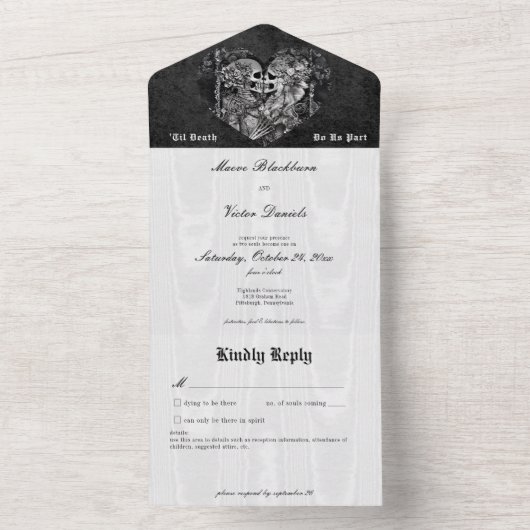 Gothic Black & White Skeleton Couple Details All In One Einladung (Innen Boden)