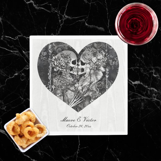 Gothic Black & White Skeleton Couple Wedding Serviette