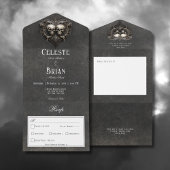 Gothic Black & White Skulls & Heart Dinner All In One Einladung