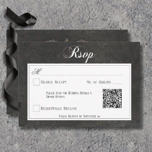 Gothic Black & White Skulls Herz Hochzeit QR Code RSVP Karte