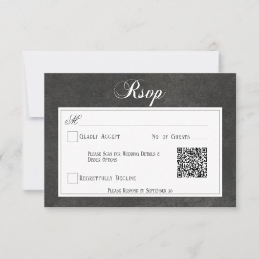 Gothic Black & White Skulls Herz Hochzeit QR Code RSVP Karte (Vorderseite)