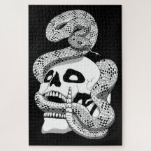 Gothic Black & White Snake und Skull Dark Art