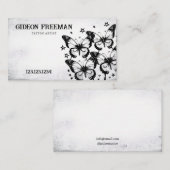 Gothic Black & White Sparkling Butterflies Tattoo Visitenkarte (Vorne/Hinten)