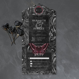 Gothic Black Wine Filigree Motte Keine Hochzeitsfe All In One Einladung
