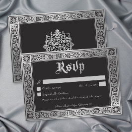Gothic Blau Silber Mittelalterliche Hochzeits-QR RSVP Karte