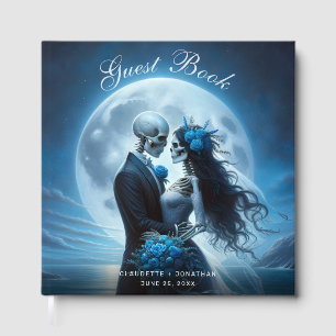 Gothic Blaue Mondbeschienene Strand Skelett Brautp Gästebuch