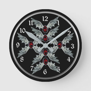 Gothic Blood Stone Bat Wings Round Clock Runde Wanduhr