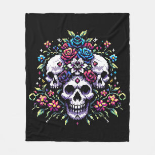 Gothic Bloom - Mystische Blumenschelle Pixel Art Fleecedecke