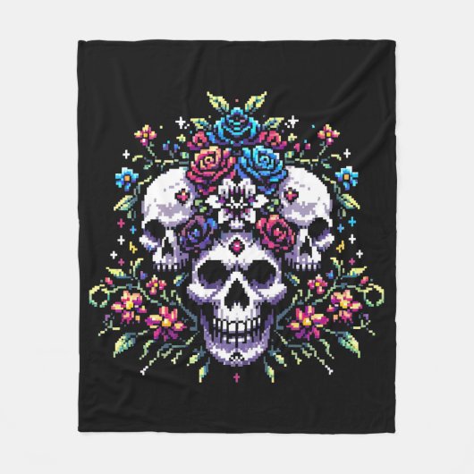 Gothic Bloom - Mystische Blumenschelle Pixel Art Fleecedecke (Vorderseite)