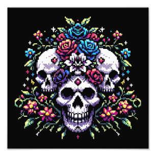 Gothic Bloom - Mystische Blumenschelle Pixel Art Fotodruck