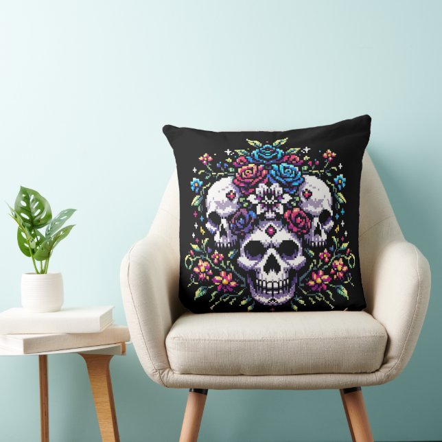 Gothic Bloom - Mystische Blumenschelle Pixel Art Kissen (Stuhl )