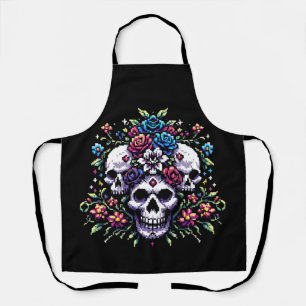 Gothic Bloom - Mystische Blumenschelle Pixel Art Schürze