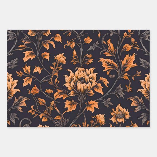 Gothic Bloral Black Geschenkpapier Blätter (Vorderseite 3)