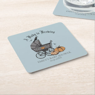 Gothic Blue A Baby Brewing Fall Baby Shower Rechteckiger Pappuntersetzer