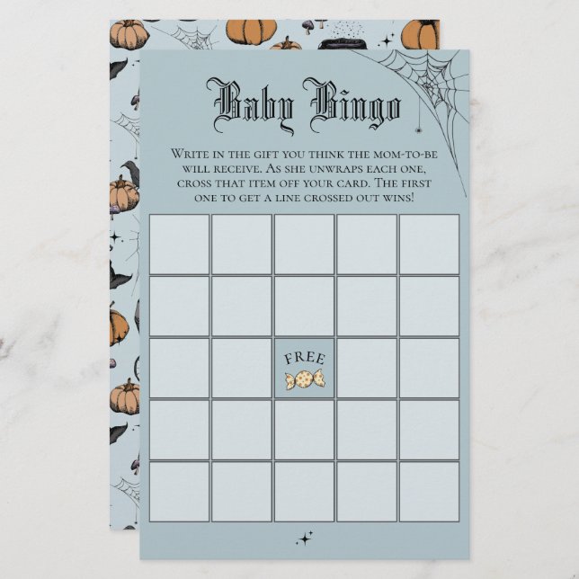 Gothic Blue Baby Bingo Baby Shower Game (Vorne/Hinten)