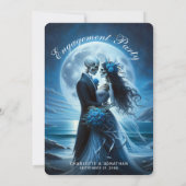 Gothic Blue Beach Moon Skeleton Engagement Party Einladung (Rückseite)