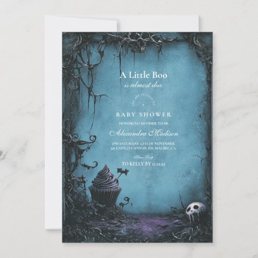 Gothic Blue Halloween Baby Shower Einladung (Vorderseite)