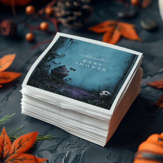 Gothic Blue Halloween Baby Shower Serviette