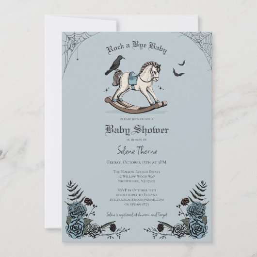 Gothic Blue Rocking Horse Pattern Baby Shower Einladung (Vorderseite)