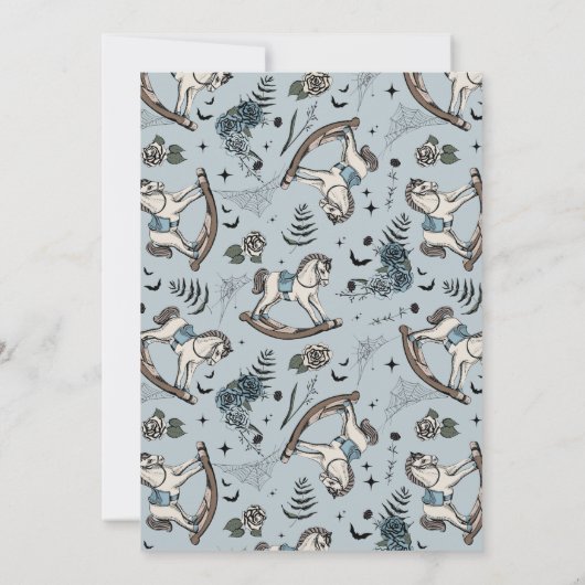 Gothic Blue Rocking Horse Pattern Baby Shower Einladung (Rückseite)