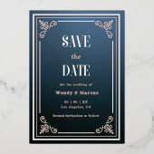 Gothic Blue & Rose Gold Save the Date Folieneinladung (Vorderseite)