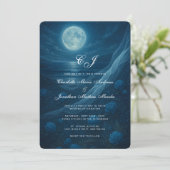 Gothic Blue Skeleton Couple Beach Moon Wedding Einladung (Stehend Vorderseite)