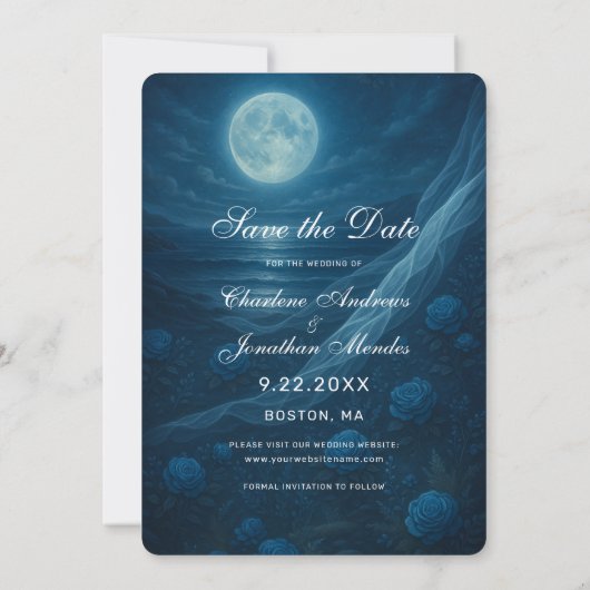 Gothic Blue Skeleton Couple Wedding Save the Date (Rückseite)