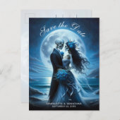 Gothic Blue Skeleton Couple Wedding Save the Date Ankündigungspostkarte (Vorne/Hinten)