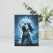 Gothic Blue Skeleton Couple Wedding Save the Date Ankündigungspostkarte (Stehend Vorderseite)