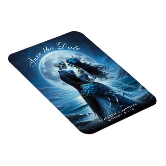 Gothic Blue Skeleton Couple Wedding Save the Date Magnet (Rechte Seite)