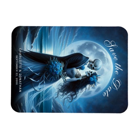 Gothic Blue Skeleton Couple Wedding Save the Date Magnet (Horizontal)