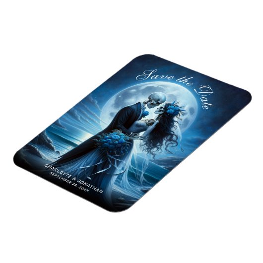 Gothic Blue Skeleton Couple Wedding Save the Date Magnet (Linke Seite)