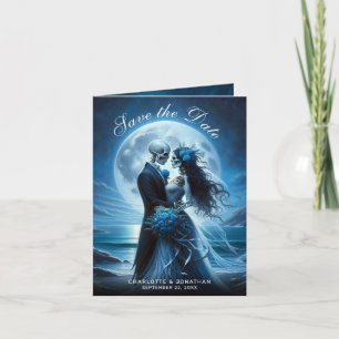 Gothic Blue Skelett Brautpaar Hochzeit Terminankün Ankündigung