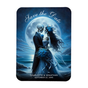 Gothic Blue Skelett Brautpaar Hochzeit Terminankün Magnet