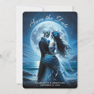 Gothic Blue Skelett Brautpaar Hochzeit Terminankün Save The Date