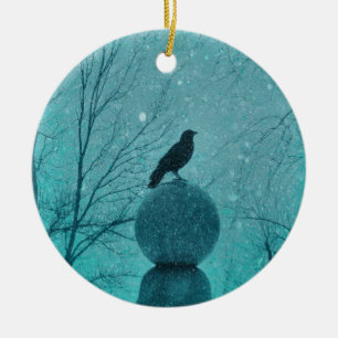 Gothic Blue Snow Crow Keramik Ornament