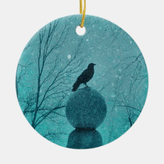 Gothic Blue Snow Crow Keramik Ornament (Vorne)