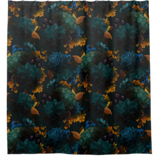 Gothic Blue und Yellow Bold Moody Florals Duschvorhang