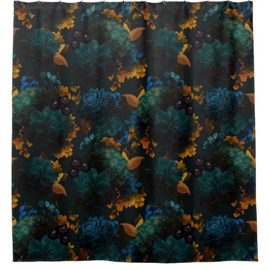 Gothic Blue und Yellow Bold Moody Florals Duschvorhang (Vorderseite)