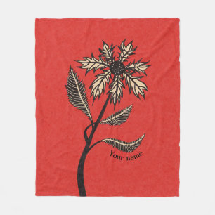 Gothic Blume Retro Vintag Tinte Rot und Schwarz Na Fleecedecke