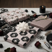Gothic Blush Pink Skulls and Stripes Halloween Geschenkpapier Set
