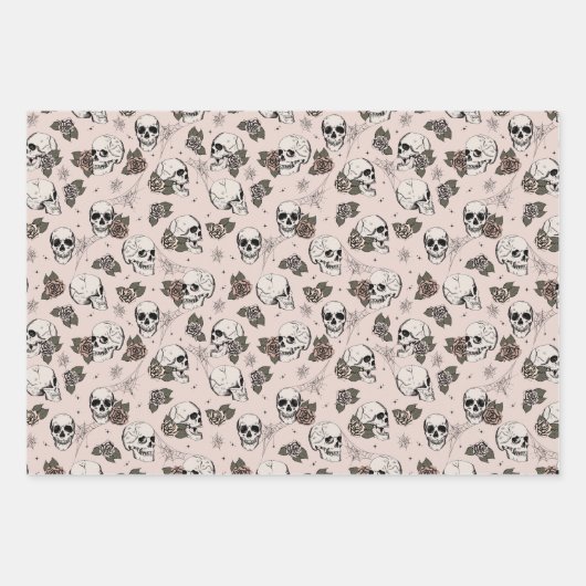 Gothic Blush Pink Skulls and Stripes Halloween Geschenkpapier Set (Vorderseite 3)