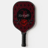 Gothic blutrotes Rosenmonogramm Pickleball Schläger (Rückseite)