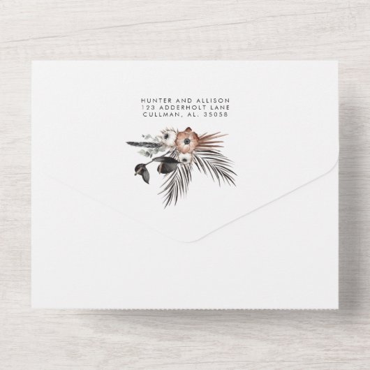 Gothic Boho All in One Wedite Einladung (Rückseite)