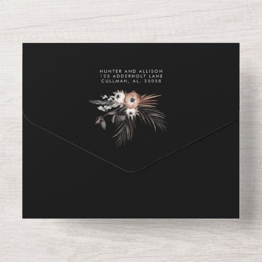 Gothic Boho All in One Wedite Einladung (Rückseite)