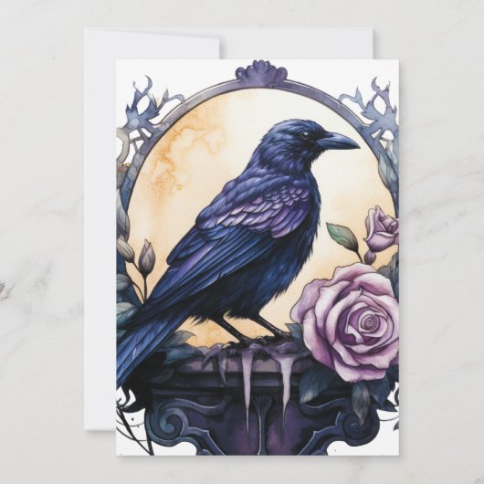 Gothic Boho Floral Raven & Rose Bridal Shower Einladung (Rückseite)