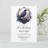 Gothic Boho Floral Raven & Rose Handfasting Einladung (Stehend Vorderseite)